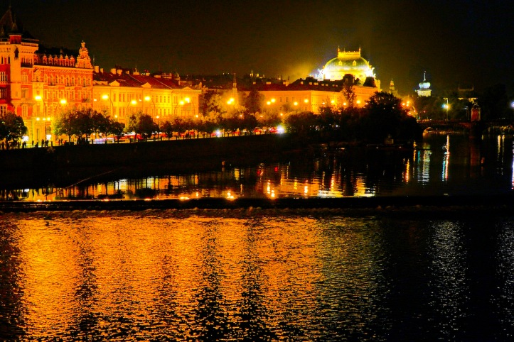 Old Town at night with Vltava reflection